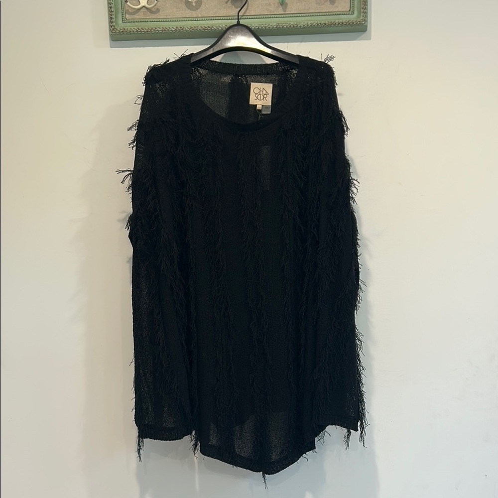 Chaser Tru Black Fringed Boho South West Poncho top women’s xs/s new